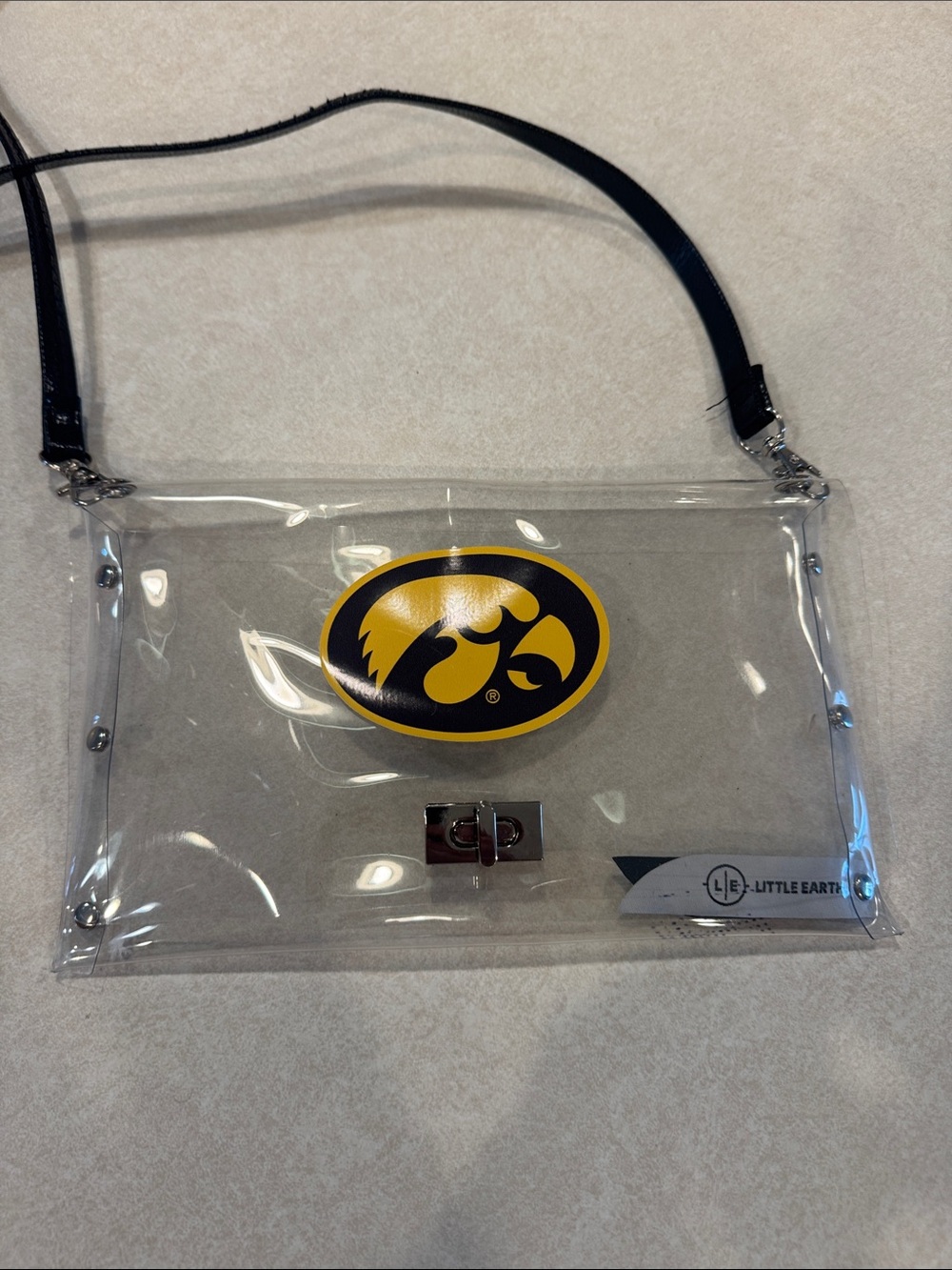 Little Earth Clear Crossbody Bag with Black Strap and Yellow Logo